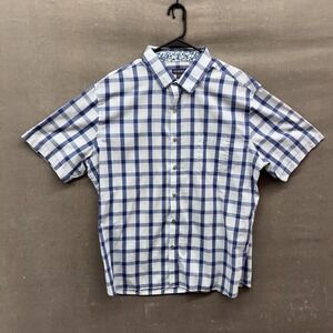 Van Heusen Shirt Mens XL Blue White Plaid Short Sleeve Button Up Casual Top